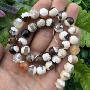 Fasetli Küre Beyaz-Bej Akik Taşı 10 MM