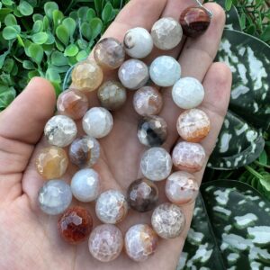 Fasetli Küre Buz Mavi-Kahve Akik Taşı 14MM