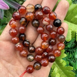 Fasetli Küre Kızıl Kahve Akik Taşı 10 MM