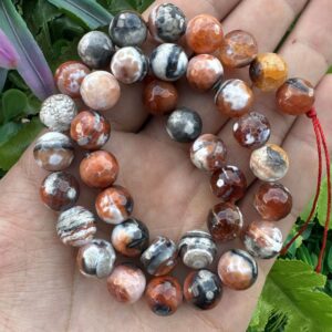 Fasetli Küre Kızıl Kahve-Beyaz Akik Taşı 10 MM