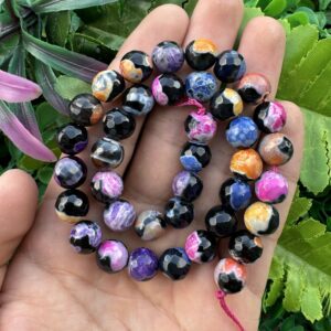 Fasetli Küre Renkli-Siyah Mix Akik Taşı 10 MM