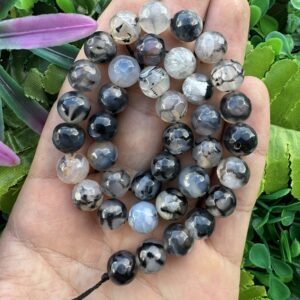 Fasetli Küre Şeffaf-Siyah Akik Taşı 10 MM