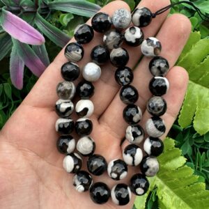 Fasetli Küre Siyah Beyaz Akik Taşı 10 MM