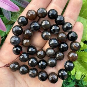 Fasetli Küre Siyah-Kahve Akik Taşı 10 MM