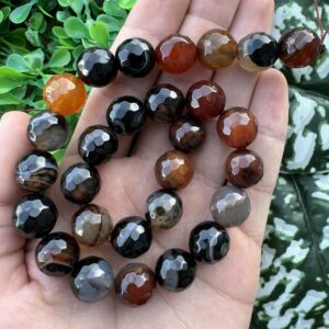 Fasetli Küre Siyah-Kahve Akik Taşı 14MM