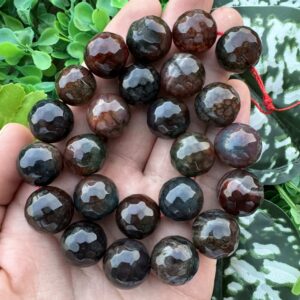 Fasetli Küre Siyah-Kahve Mix Akik Taşı 16MM