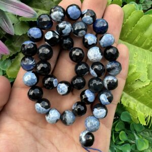 Fasetli Küre Siyah Mavi Akik Taşı 10 MM