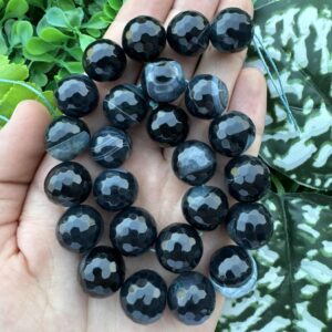 Fasetli Küre Siyah-Mavi Akik Taşı 16MM