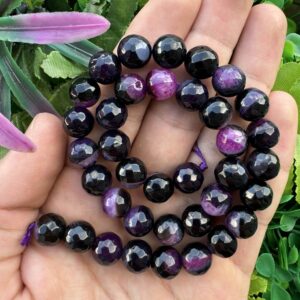 Fasetli Küre Siyah-Pembe Akik Taşı 10 MM