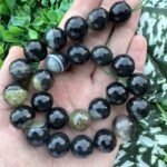 Fasetli Küre Siyah-Yeşil Akik Taşı 16MM