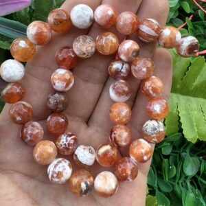 Fasetli Küre Turuncu-Beyaz Akik Taşı 10 MM