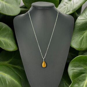 Küçük Yayvan Damla Kaplan Gözü Taşı Kolye