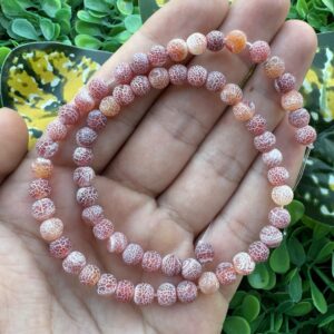 Mat Küre Kırmızı-Beyaz Akik Taşı 6MM