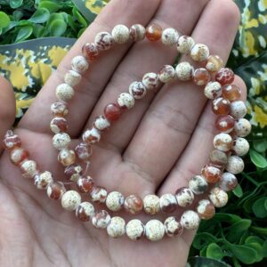 Mat Küre Turuncu-Beyaz Akik Taşı 6MM