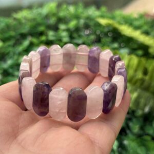 Doğal Ametist-Pembe Kuvars Taşı Çakra Bileklik