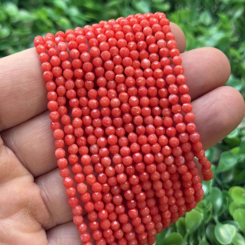 Fasetli Kure Acik Renkli Dogal Mercan Tasi 3 Mm 2